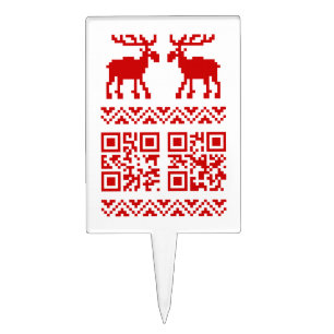 Ugly Christmas Sweater QR Code Happy New Year ! Cake Topper