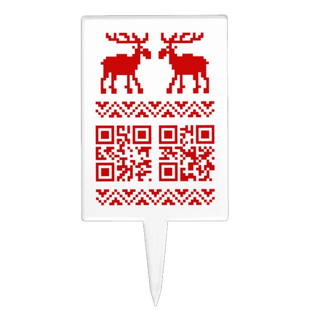 Ugly Christmas Sweater QR Code Happy New Year ! Cake Topper (Front)
