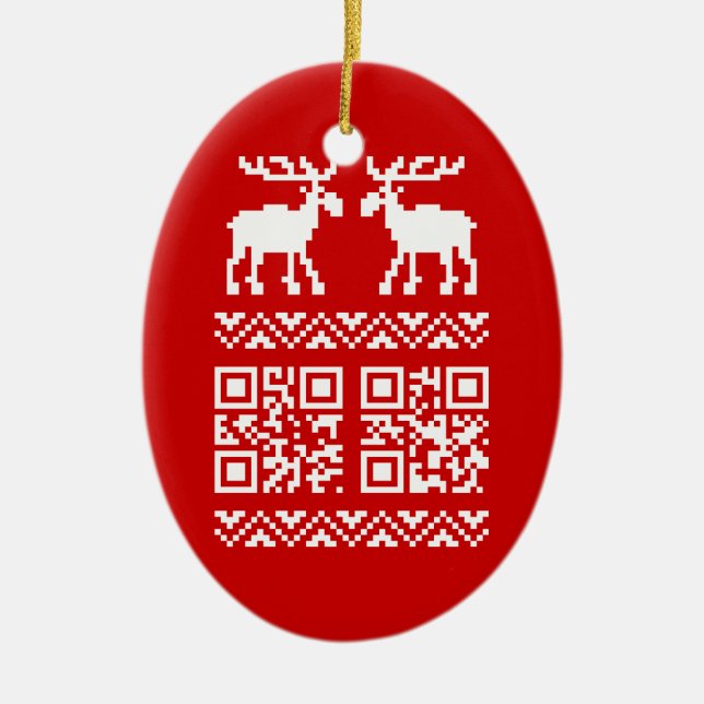 Ugly Christmas Sweater QR Code Happy New Year ! Ceramic Ornament (Front)