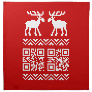 Ugly Christmas Sweater QR Code Happy New Year ! Cloth Napkin