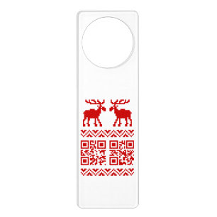 Ugly Christmas Sweater QR Code Happy New Year ! Door Hanger