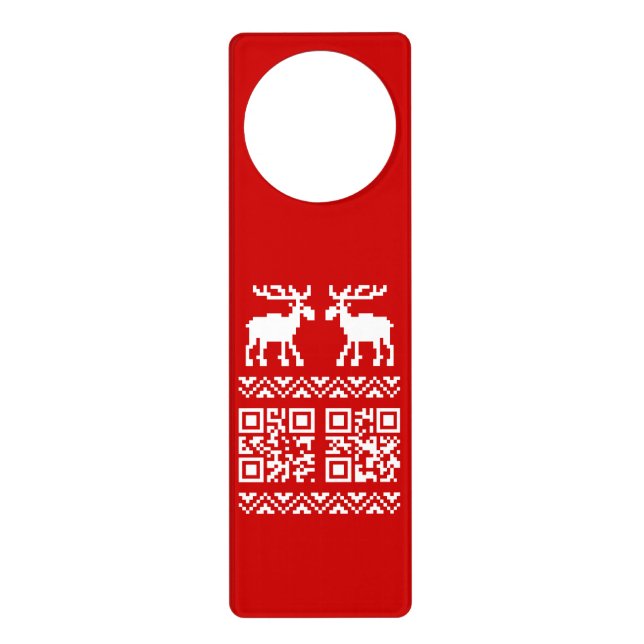 Ugly Christmas Sweater QR Code Happy New Year ! Door Hanger (Front)