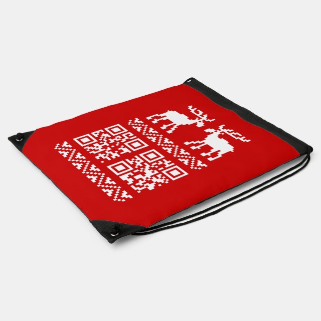 Ugly Christmas Sweater QR Code Happy New Year ! Drawstring Bag (Side)