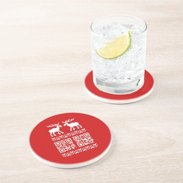 Ugly Christmas Sweater QR Code Happy New Year ! Drink Coaster (Side)