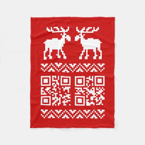 Ugly Christmas Sweater QR Code Happy New Year  Fleece Blanket