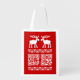 Ugly Christmas Sweater QR Code Happy New Year ! Grocery Bag