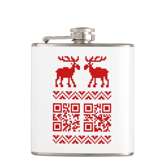 Ugly Christmas Sweater QR Code Happy New Year ! Hip Flask (Front)