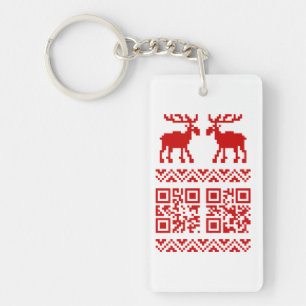 Ugly Christmas Sweater QR Code Happy New Year ! Keychain