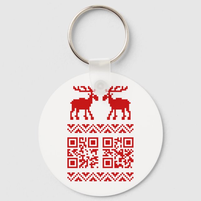 Ugly Christmas Sweater QR Code Happy New Year ! Keychain (Front)