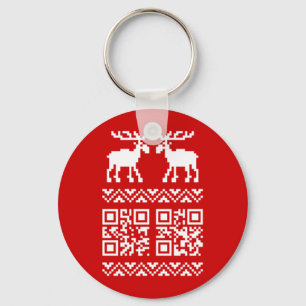 Ugly Christmas Sweater QR Code Happy New Year ! Keychain