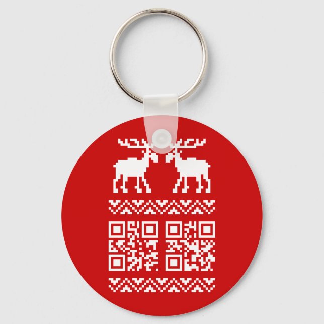 Ugly Christmas Sweater QR Code Happy New Year ! Keychain (Front)