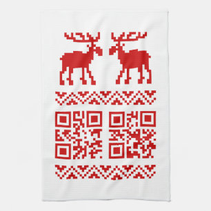 Ugly Christmas Sweater QR Code Happy New Year ! Kitchen Towel