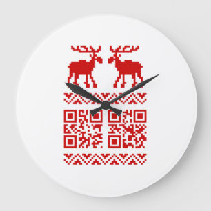 Ugly Christmas Sweater QR Code Happy New Year ! Large Clock