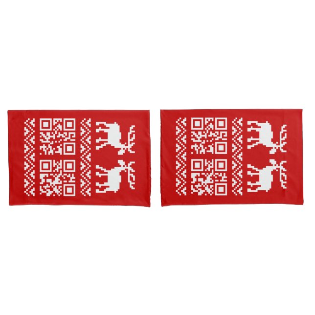 Ugly Christmas Sweater QR Code Happy New Year ! Pillow Case (Front-Set)