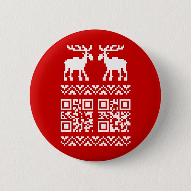 Ugly Christmas Sweater QR Code Happy New Year ! Pinback Button (Front)