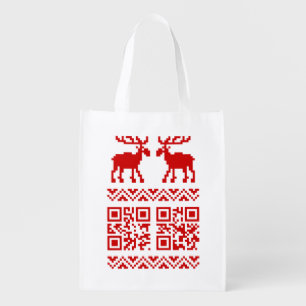 Ugly Christmas Sweater QR Code Happy New Year ! Reusable Grocery Bag