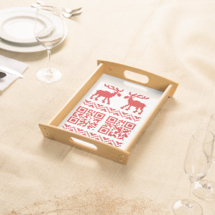 Ugly Christmas Sweater QR Code Happy New Year ! Serving Tray