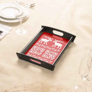 Ugly Christmas Sweater QR Code Happy New Year ! Serving Tray
