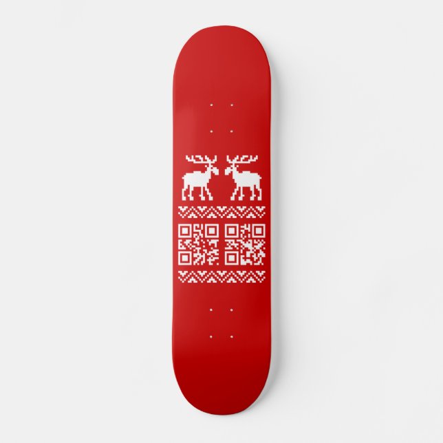 Ugly Christmas Sweater QR Code Happy New Year ! Skateboard (Front)