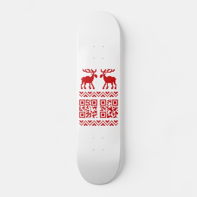 Ugly Christmas Sweater QR Code Happy New Year ! Skateboard Deck (Front)