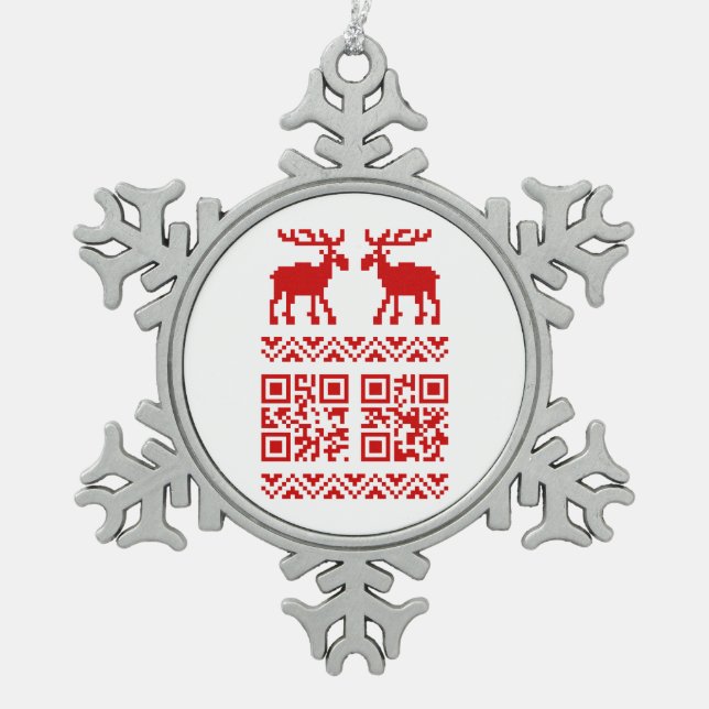 Ugly Christmas Sweater QR Code Happy New Year ! Snowflake Pewter Christmas Ornament (Front)