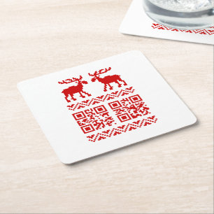 Ugly Christmas Sweater QR Code Happy New Year ! Square Paper Coaster