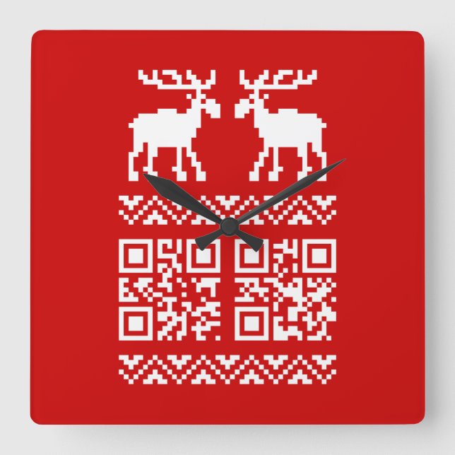 Ugly Christmas Sweater QR Code Happy New Year ! Square Wall Clock (Front)
