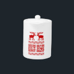 Ugly Christmas Sweater QR Code Happy New Year ! Teapot<br><div class="desc">Ugly Interactive Xmas Moose / Elk / Caribou Sweater Pixel Art Jacquard Pattern Knitwear ~ QR Reads Merry Christmas / Happy New Year !

Globe Trotters specialises in idiosyncratic imagery from around the globe. Here you will find unique Greeting Cards,  Postcards,  Posters,  Mousepads and more.</div>