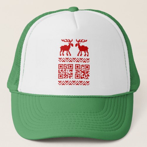 Ugly Christmas Sweater QR Code Happy New Year  Trucker Hat