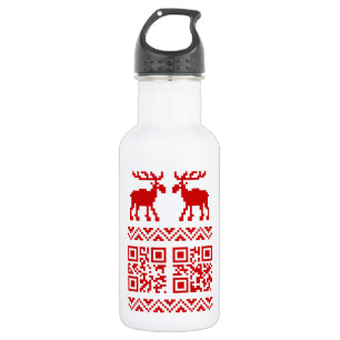 Ugly Christmas Sweater QR Code Happy New Year ! Water Bottle