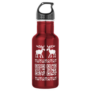 Ugly Christmas Sweater QR Code Happy New Year ! Water Bottle