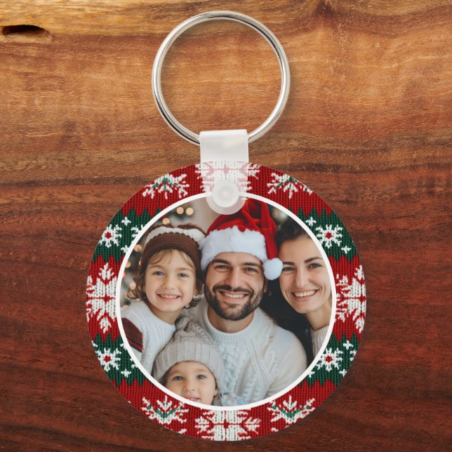 Ugly Christmas Sweater Red And Green Keychain (Front)
