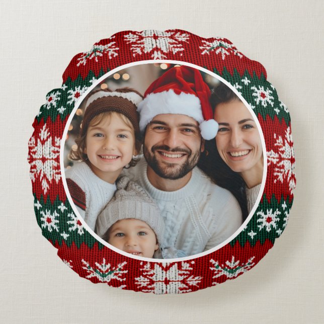 Ugly Christmas Sweater Red And Green Round Pillow (Front)