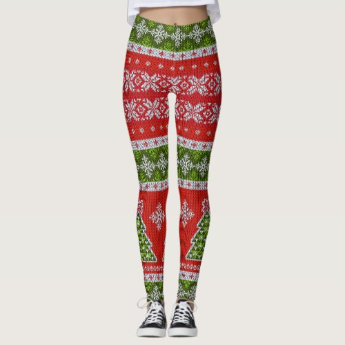 Ugly Christmas Sweater  Red Fair Isle Leggings