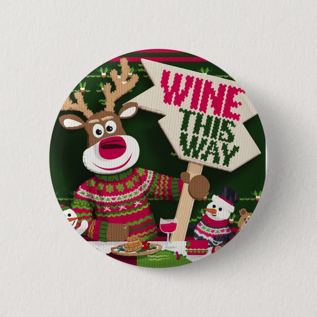 Ugly Christmas Sweater Reindeer and friends Button (Front)