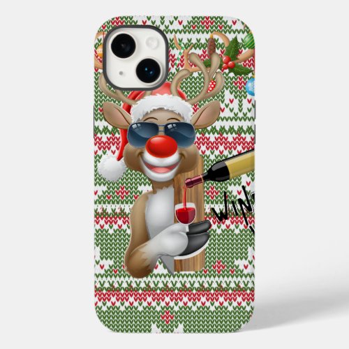 Ugly Christmas Sweater Reindeer Wine this way Case_Mate iPhone 14 Plus Case