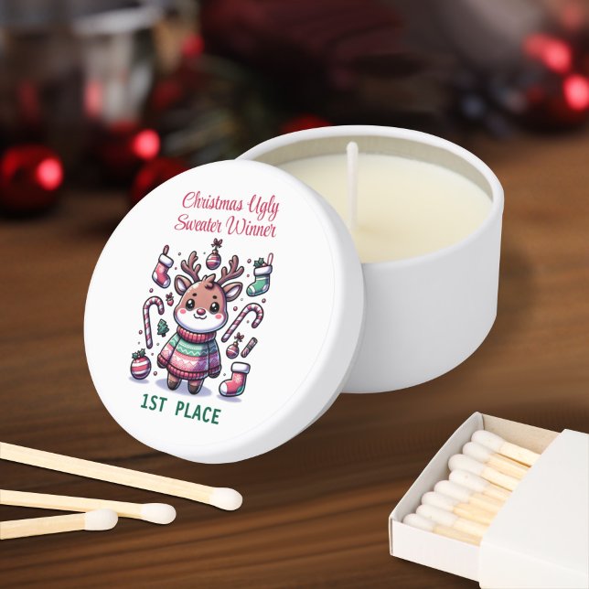 Ugly Christmas Sweater Reindeer Winner 1st Place Mini Candle Favors (Creator Uploaded)