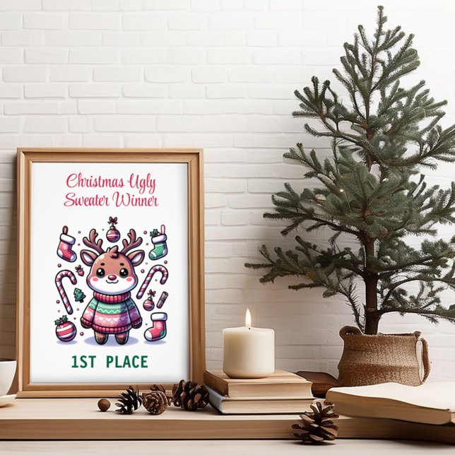 Ugly Christmas Sweater Reindeer Winner 1st Place Photo Print (Creator Uploaded)