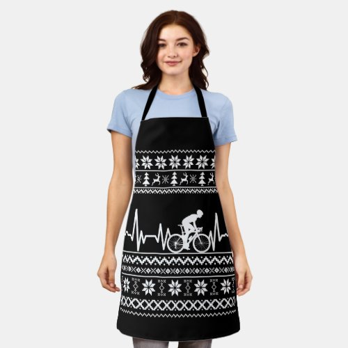Ugly christmas sweater riding a bike apron