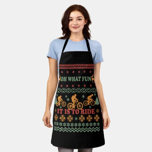 Ugly christmas sweater riding a bike apron