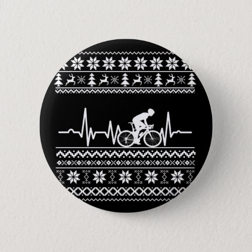 Ugly christmas sweater riding a bike button