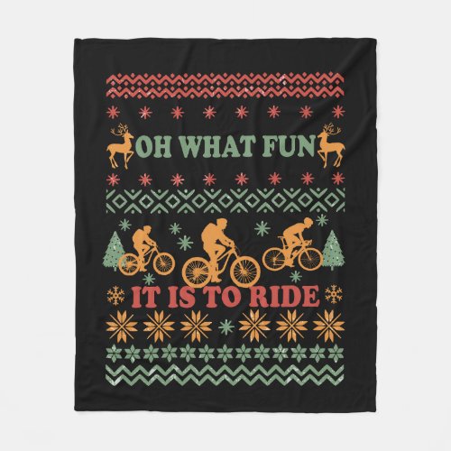 Ugly christmas sweater riding a bike fleece blanket