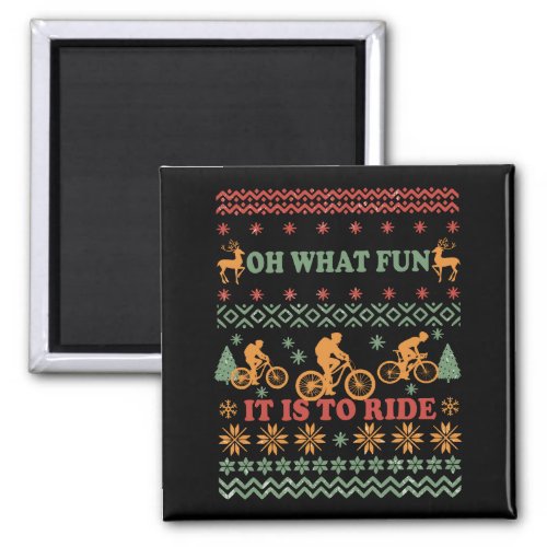 Ugly christmas sweater riding a bike magnet