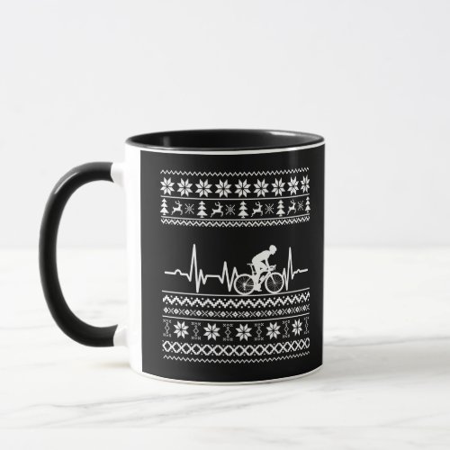 Ugly christmas sweater riding a bike mug