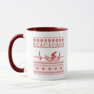 Ugly christmas sweater riding a bike mug