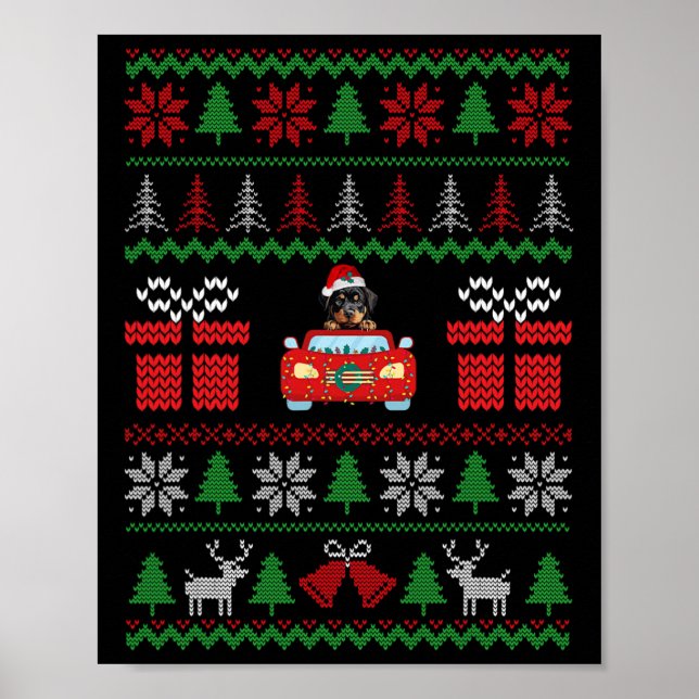 Ugly Christmas Sweater Rottweiler Xmas With Santa  Poster (Front)