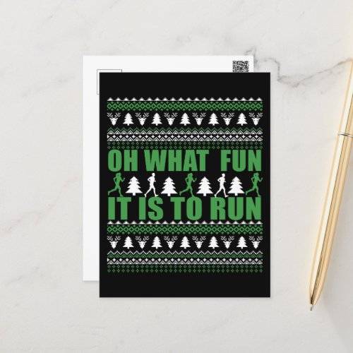 ugly christmas sweater running run postcard