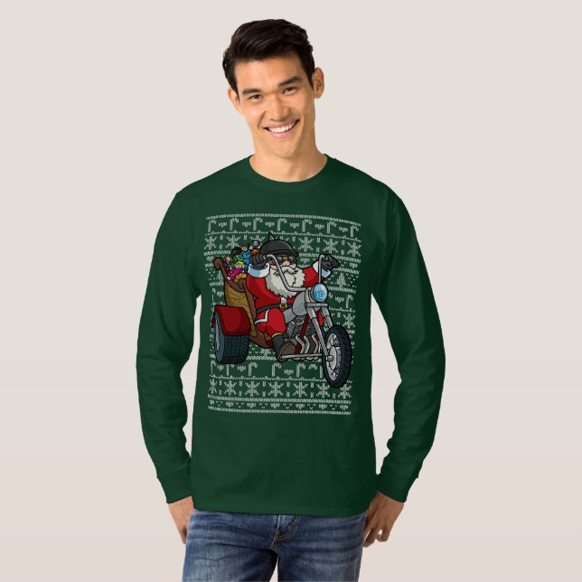 Ugly Christmas Sweater Santa Claus on Motorcycle (Front Full)