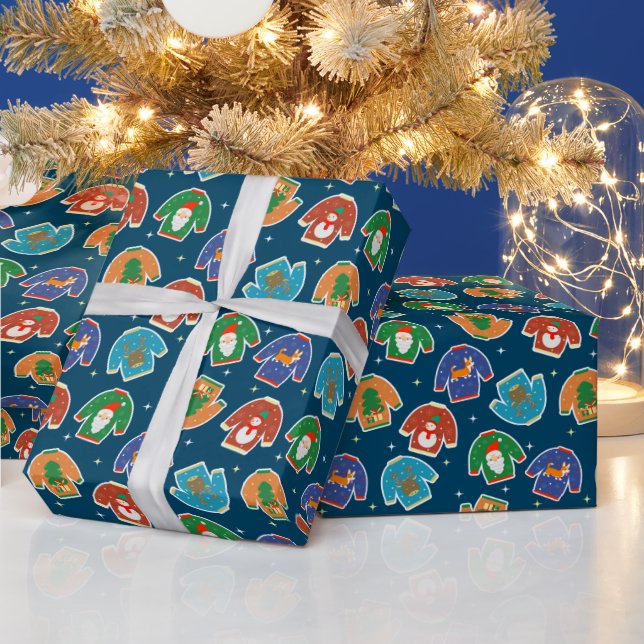 Ugly Christmas Sweater Santa Dogs Funny Gift Wrapping Paper (Holidays)