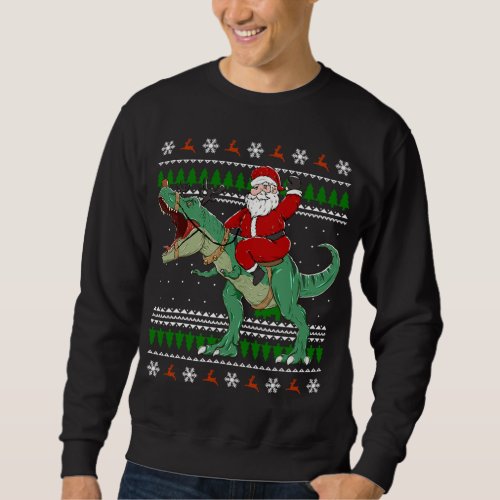 Ugly Christmas Sweater Santa Riding Dinosaur Reind